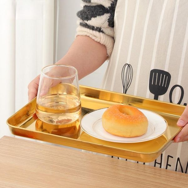 

dishes & plates stainless steel tray color titanium plated flat bottom rectangle plate dessert