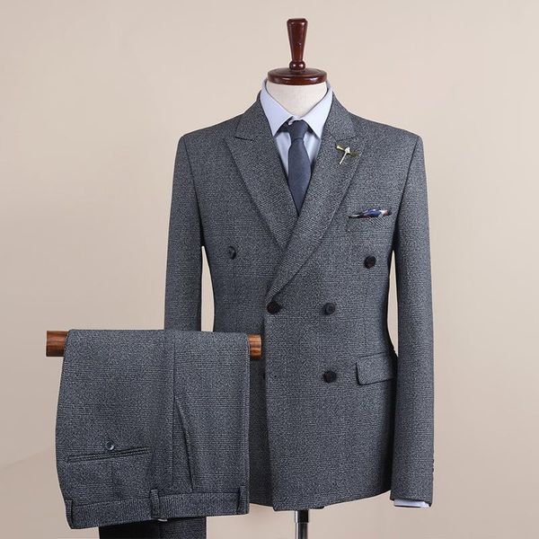 

suit men's 2021 autumn and winter british style korean double breasted business leisure high-end three piece suits & blazers, White;black