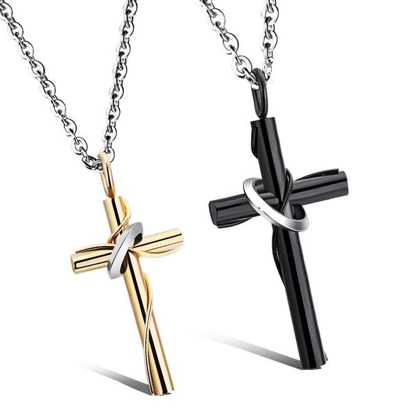 

chains cyue fashion 316l stainless steel couples necklace cross pendant charm for men women jewelry, Silver