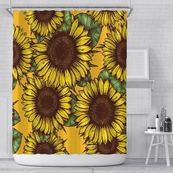 

golden sunflower shower curtain set with 12 hooks bathroom decoration curtains