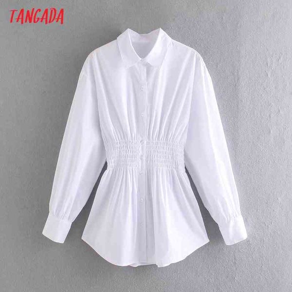 

women vintage tunic white shirts long sleeve solid turn down collar elegant office ladies work wear ce210 210416