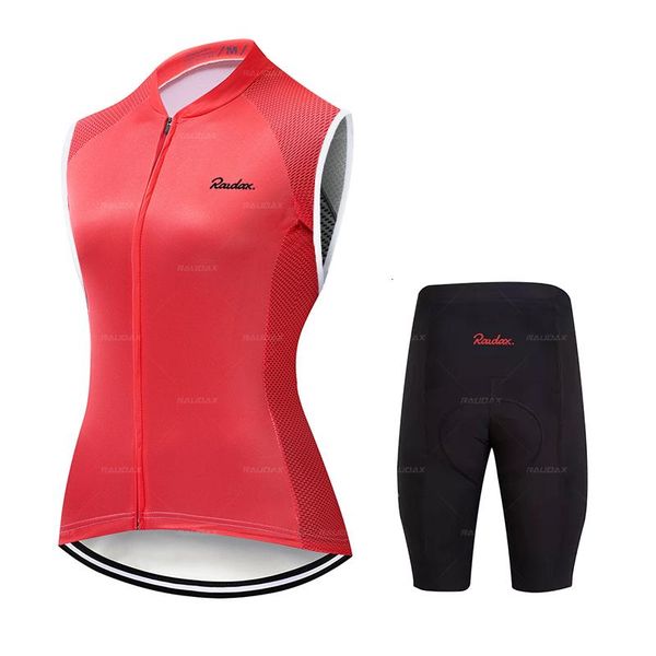 

racing sets 2021 raudax women cycling jersey set ride bike clothing lady sleeveless vest suit summer bicycle uniform ropa ciclismo, Black;blue