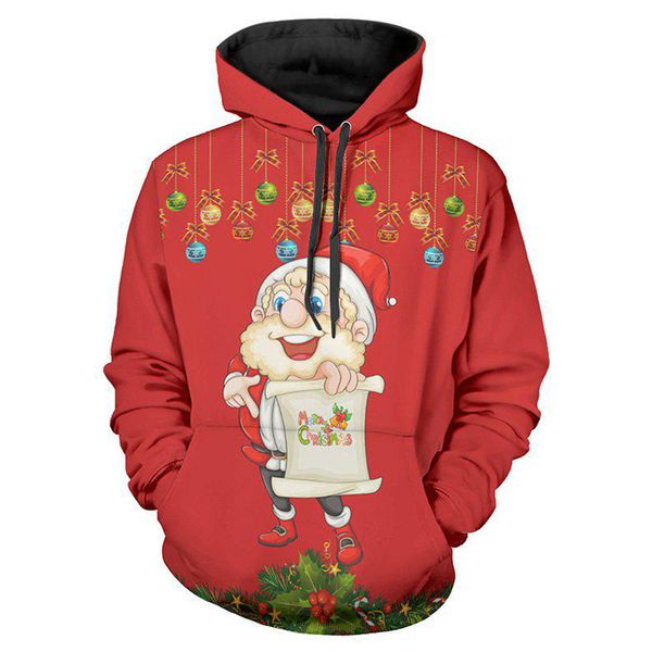 

christmas red santa claus hoodie visual impact party punk gothic round neck sweater hoodie, Black