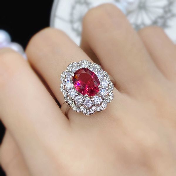 

new product temperament korean luxury group set with zircon imitation red tourmaline caibao ring women's fashion ring, Golden;silver