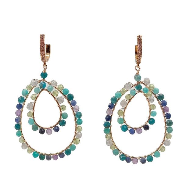 

yygem 4mm faceted round multi color semi-precious stone dangle leverback earrings big unique fashion lace for women, Golden;silver