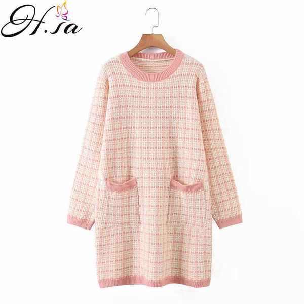 

h.sa vetement femme women long sweater pullovers oneck long sleeve elegant chic knit long sweater dress roupas femininas 210716, White;black