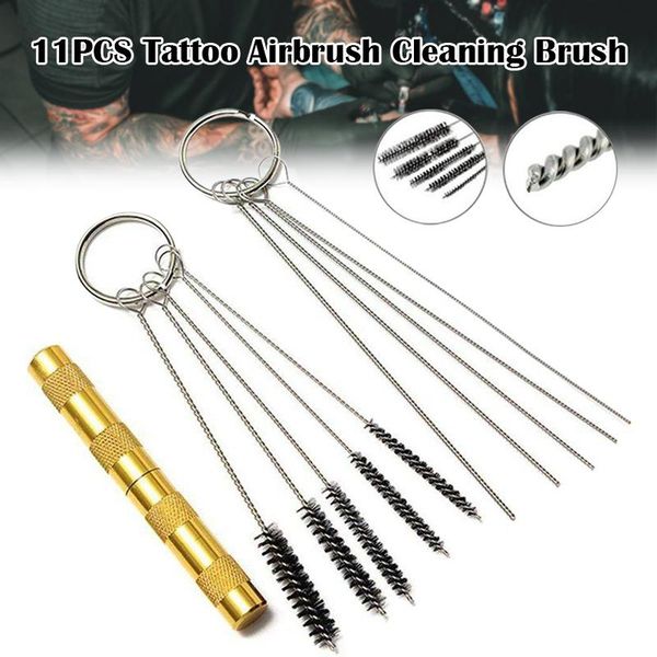 

tattoo needles airbrush cleaner accessories with stainless steel brushes and needle professional cleaning kit tools shra889