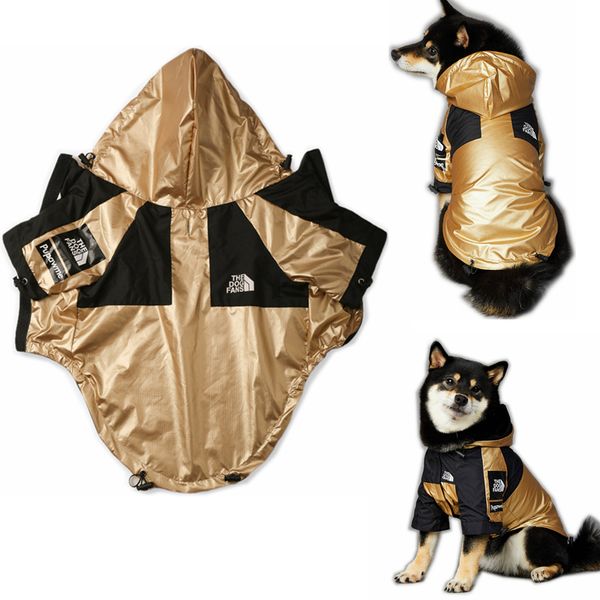 Markenstil Haustierkleidung Hundebekleidung Regenmantel Kleidung für kleine große französische Bulldogge Mops Hunde Jacke Designer Hoodies The Dog Face Windjacke Gold XXL A168