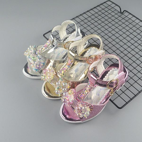 

summer children sandals shoes kids baby girls leather princess fashion heels big child flower beading party, Black;red
