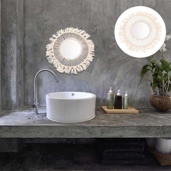 

mirrors 1pc household macrame mirror decorative wall hand-woven adornment (beige)