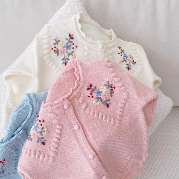 

pullover kids girls sweaters baby flower pattern embroidery cardigan autumn winter long sleeve children princess clothes, Blue