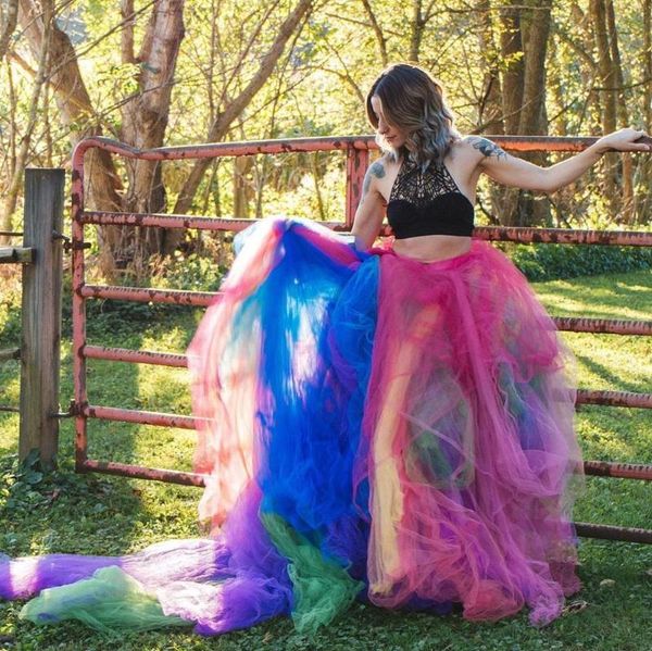

skirts chic rainbow puffy long tulle women pretty colored mesh bridal with train a-line elastic maxi skirt, Black