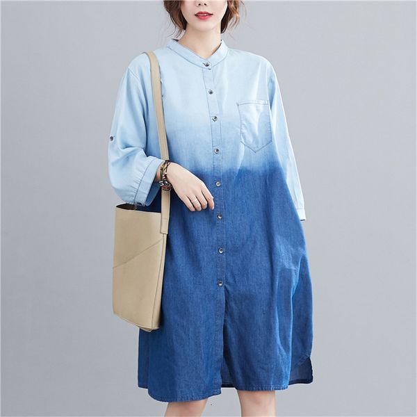 

women's blouses & shirts plus size women dress 2021 vintage denim o-neck mixed colors thin mid-length female casual shirt jeans ve, White
