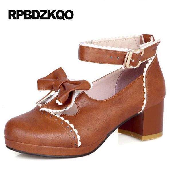 

dress shoes plus size  42 women bow 33 medium 2021 high heels cute ankle strap round toe korean chunky pumps 11 43 4 34 sweet lolita, Black