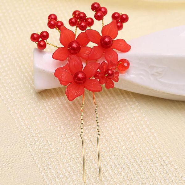 

hair clips & barrettes bride tiara accumulation red and white beads flowers inserted comb wedding accessories, Golden;silver