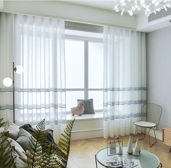 

elegant sheer curtains for living room bedroom white tulle with stripes solid voile curtain modern gauze window treatment & drapes