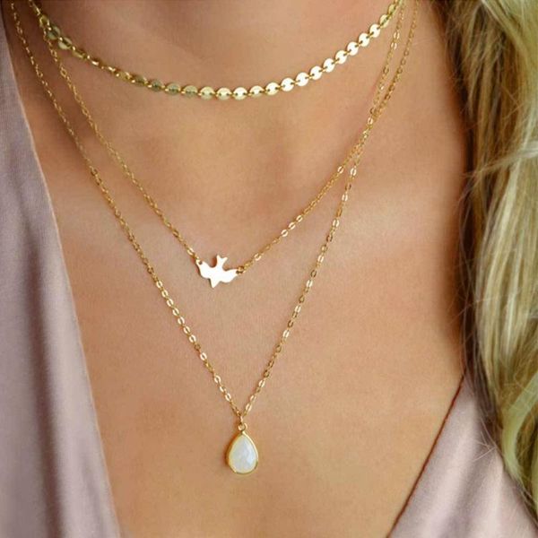 

handmade sequins animal bird stone pendant long chain necklace women trendy personality multilayer clavicle necklaces jewelry, Silver