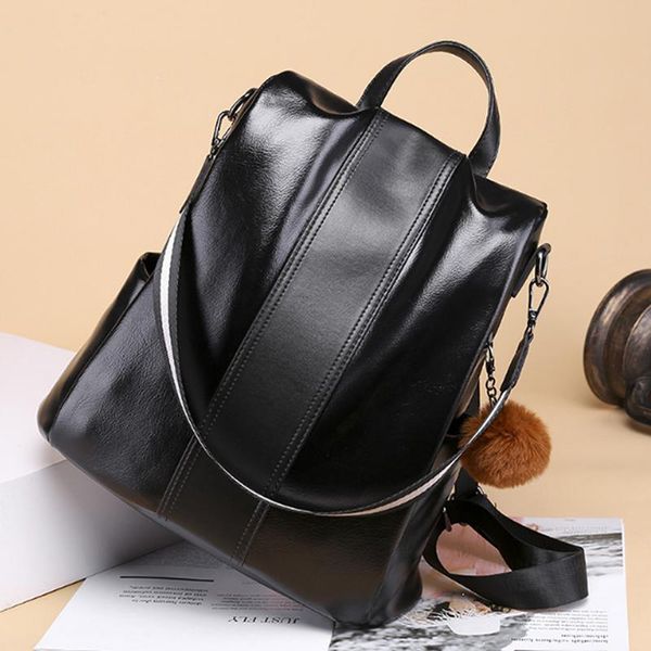 

backpack multifunctional retro anti-theft women female large capacity travel pu leather durable waterproof students bags 2021