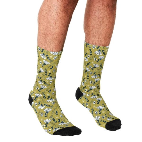 

men's socks funny floral print on a mustard pattern printed hip hop men happy cute boys street style crazy for, Black