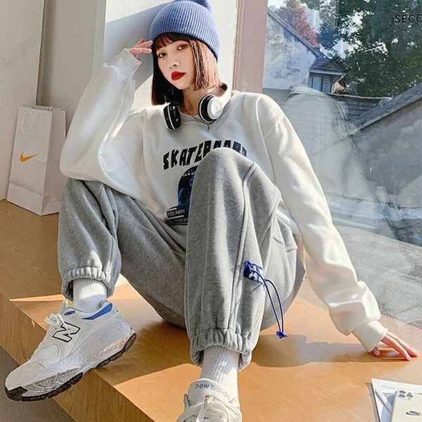 

women's jeans gray drawstring sweatpants trousers plus size loose ankle-tied casual pants fleece padded joggers women 5dzk, Blue