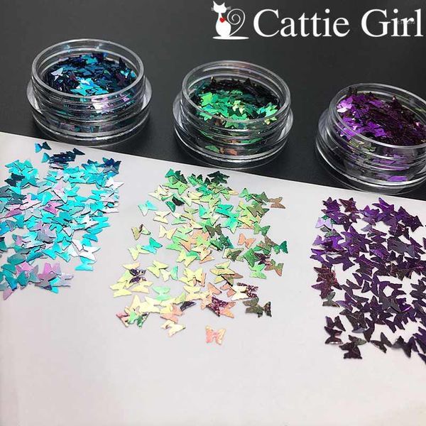 

1box chameleon butterfly ultrathin 3d nail decorations changing charms paillette laser accessories animal manicure design1, Silver;gold