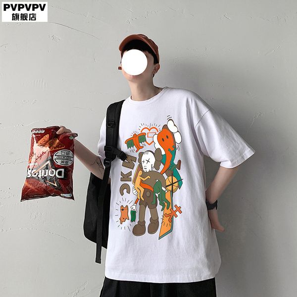 

t-shirts half t-shirt, men's loose fashion, couple's short sve big size, fat man's leisure, White;black