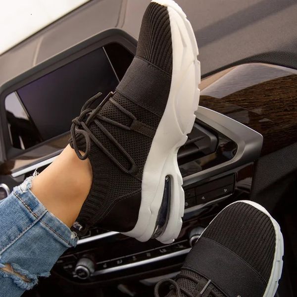 

dress shoes casual women's knitted shoes, casual breathable shoes with shoelaces, big size, for summer itaj, Black