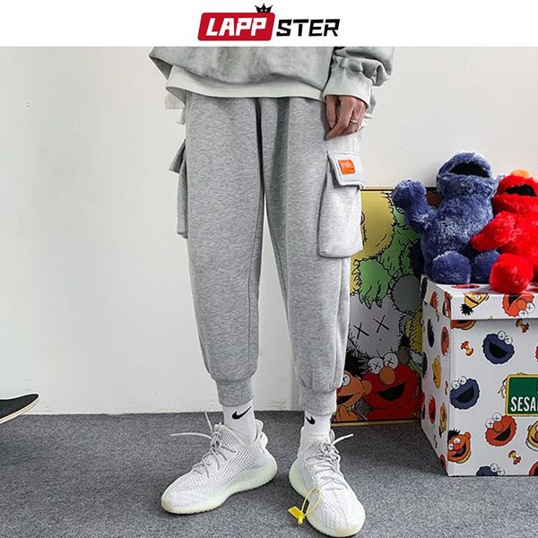 

men harajuku fleece winter sweatpants 2021 mens grey japanese streetwear hip hop male pockets track pants men's, Black