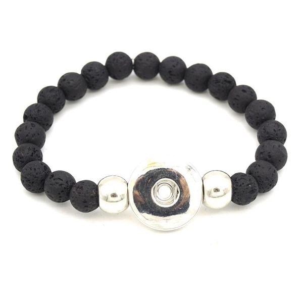 

18mm snap button charms 8mm black lava stone beads diy essential oil diffuser bracelet yoga strand jewelry handmade beaded, str strands
