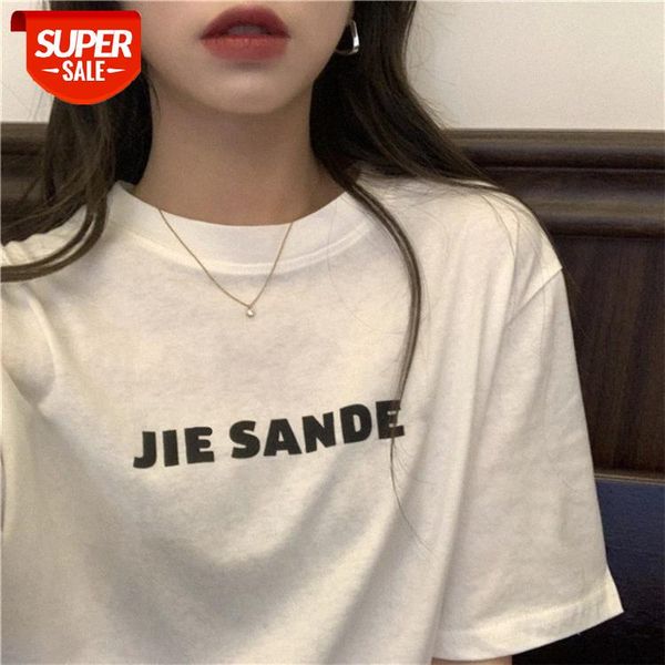 

new korean version of the college style shirt loose and thin printed sleeve short-sleeved white t-shirt women's trend #ri1o