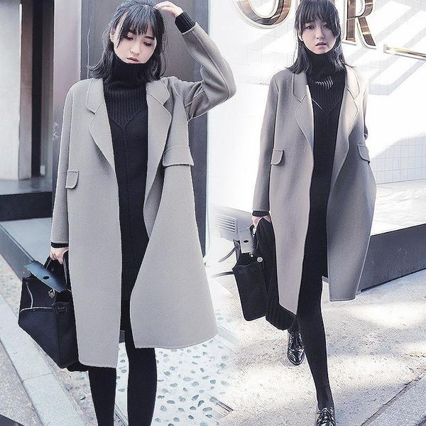 

women's wool & blends large size dress woolen coat fat mm overcoat autumn fashion jacket winter women 2021 abrigos mujer elegante, Black