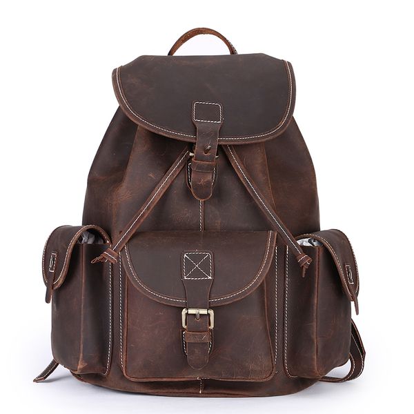 Vintage Crazy Horse Echtleder Rucksack Leder Reiserucksack Schultasche männlich Rucksack Bagpack Braun