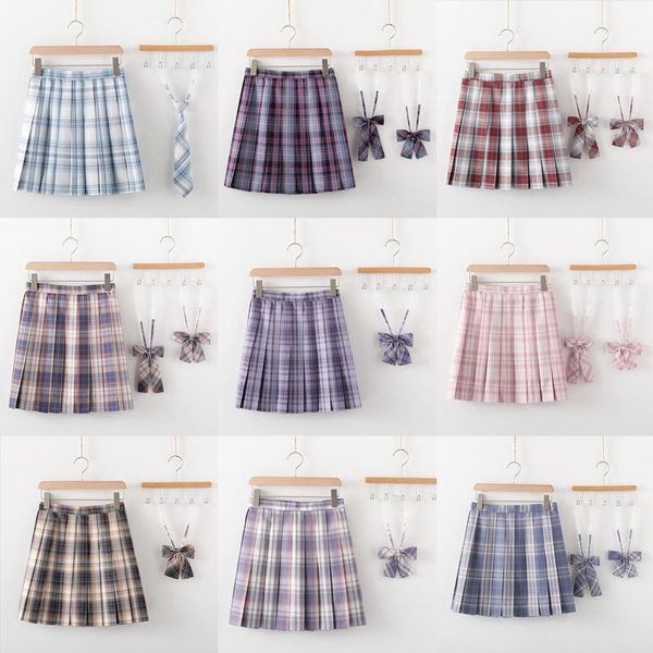 

summer women skirts high waist girl's pleated skirt japanese style ladies sweet plaid mini for, Black