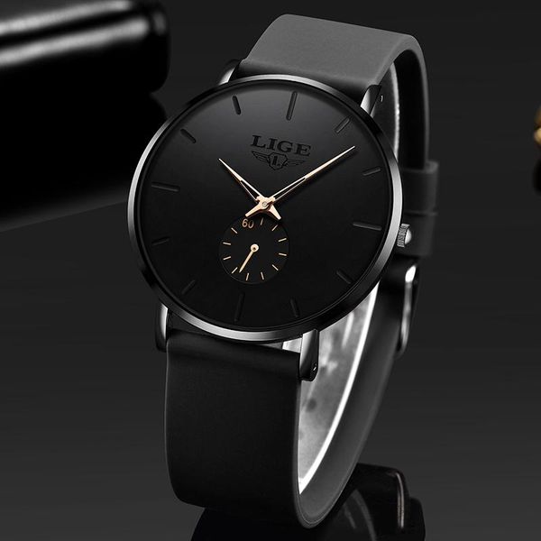 

wristwatches relogio masculino lige fashion simple mens watches waterproof quartz wrist watch for men unique clock+box, Slivery;brown