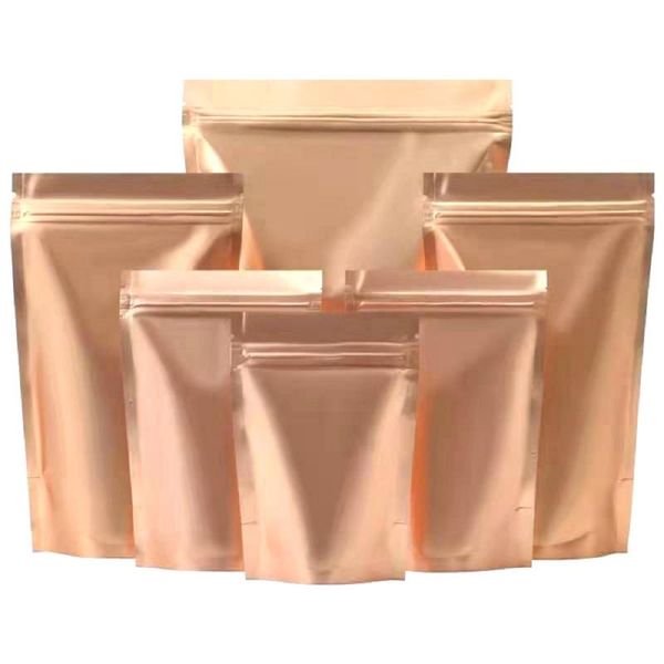 

storage bags 100pcs/lot matte gold mylar foil stand up bag self seal tear notch doypack food candy tea snack bean packing pouches