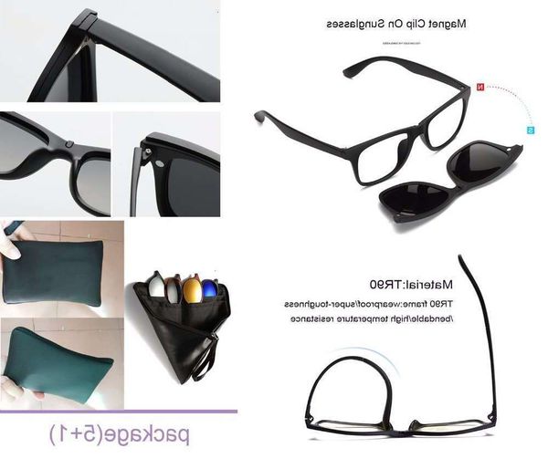 

sunglasses tr90 on men magnetic women magnet clip optical myopia glasses frame with 5 sunglasses lens y200619, Black