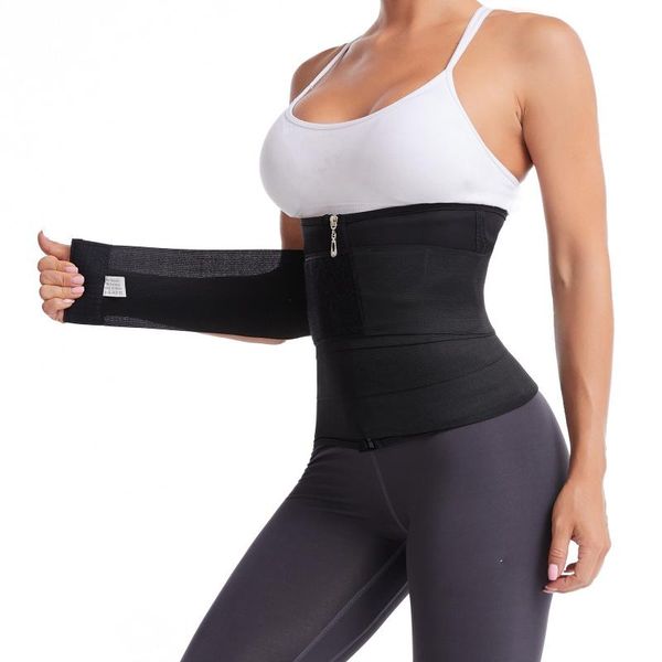 

waist support women shapewear trainer shapers for ladies workout tummy wrap belt zipper slimming body shaper plus size corset, Black;gray