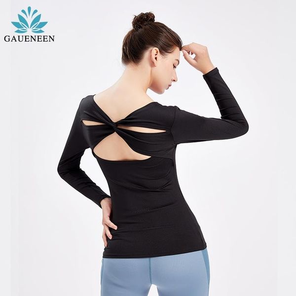 

quick dry women tight shirts back hole sports yoga t-shirt running gym long sleeve backless breathable outfit