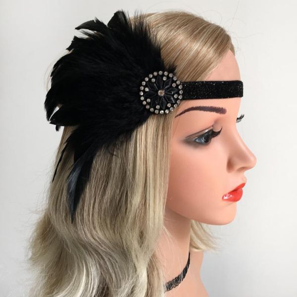 

women's black headband 1920's headdress headwear hair band flappers accessories1