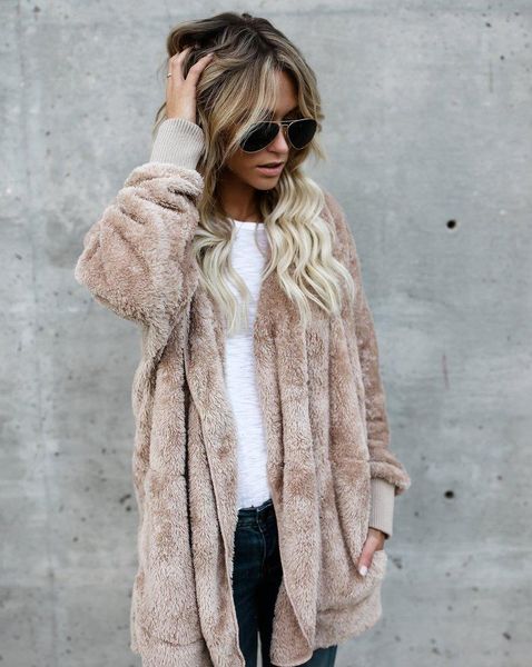

fur women sweater cardigans long sleeve oversize winter casual loose coverup autumn coat female sweaters plus, White;black