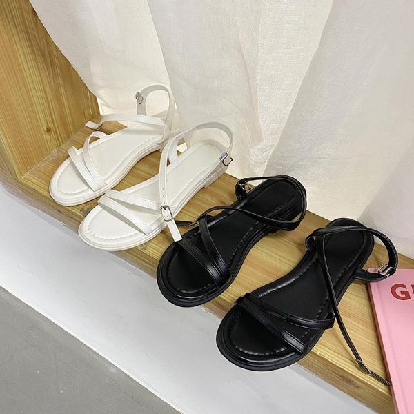

sandals women 2021 summer simple fairy style fashion word with roman shoes ladies flat, Black