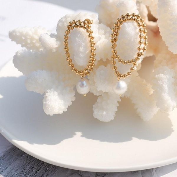 

hoop & huggie women beaded pearl earrings jewelry for lady, Golden;silver