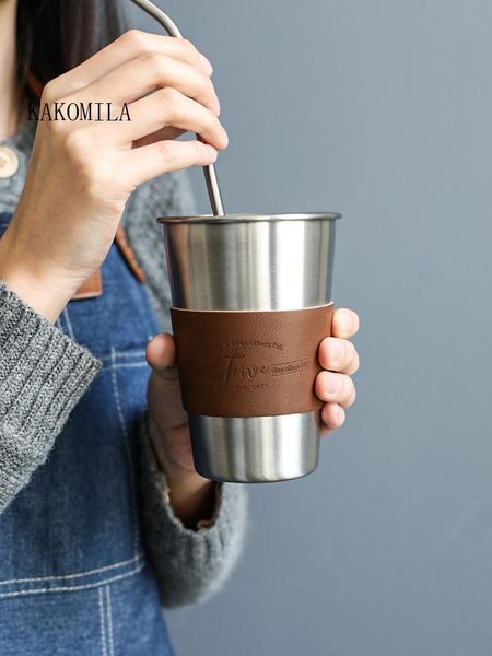 

water bottles 450ml stainless steel cup portable coffee with lid heat insulation couple ins style handy mug