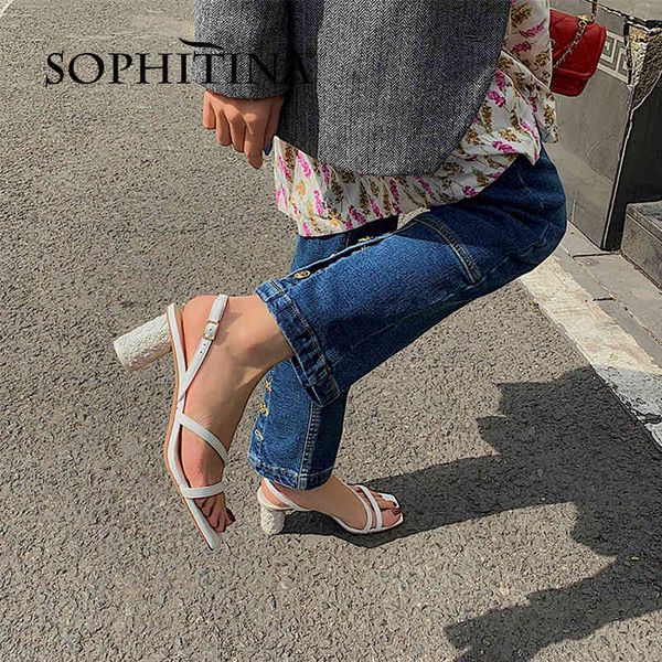 

sophitina women shoes sandals summer genuine leather square toe strange heel comfortable dressing back strap fo357 210513, Black