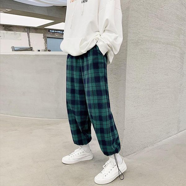 

men's pants mens plaid size drawstring leggings sweatpants loose casual couple handsome autumn streetwear fashion the listing, Black