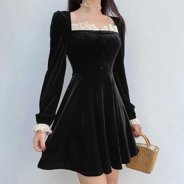 

casual dresses spring goth elegant vintage retro party mini female french lace patchwork hepburn korean women xqy9, Black;gray