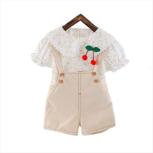 

summer baby girl clothes children fashion cute t shirt strap shorts 2pcs sets toddler casual costume outfits kids tracksuits, White