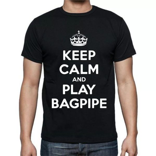 

keep calm and play bagpipe instrument music t shirt tee, White;black