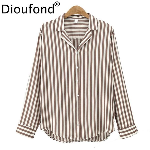 

women's blouses & shirts dioufond autumn casual ladies blouse shirt v-neck long sleeve work women office striped for business, White