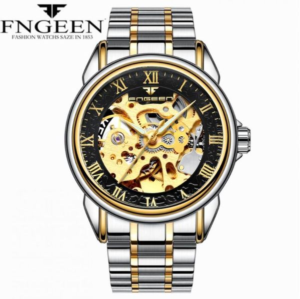 

automatic watch men luxury mechanical skeleton clock fashion male wristwatch sport waterproof luminous steel montre homme wristwatches, Slivery;brown